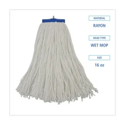 16 oz. Cut-End Lie-Flat Rayon Wet Mop Head - White (12/Carton) Cleaning & Janitorial Supplies