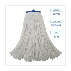 Clearance 20 oz. Economical Lie-Flat Rayon Fiber Mop Head - White (12/Carton) Cleaning & Janitorial Supplies