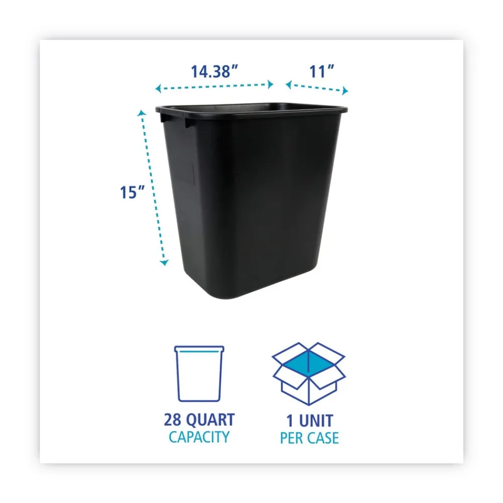 Online 28 qt. Plastic Soft-Sided Wastebasket - Black Trash & Waste Bins