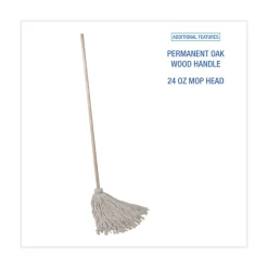 New BWK124C 24 oz. Cotton Fiber Head Deck Mop with 54 in. Wooden Handle (6/Pack) Cleaning & Janitorial Supplies