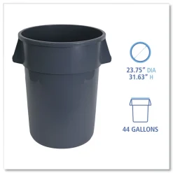Clearance 44-Gallon Round Plastic Waste Receptacle - Gray Trash & Waste Bins