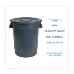 Clearance 44-Gallon Round Plastic Waste Receptacle - Gray Trash & Waste Bins