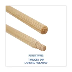 Heavy-Duty Threaded End Lacquered Hardwood 1.13 in. Diameter x 60 in. Broom Handle - Natural Cleaning & Janitorial Supplies