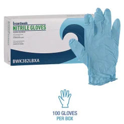 382LBXA 5 mil 9.5 in. Long Powder-Free Disposable Examination Nitrile Gloves - Large, Blue (100/Box) Cleaning & Janitorial Supplies