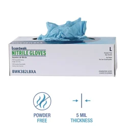 382LBXA 5 mil 9.5 in. Long Powder-Free Disposable Examination Nitrile Gloves - Large, Blue (100/Box) Cleaning & Janitorial Supplies