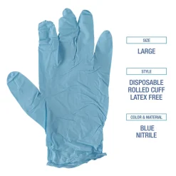 382LBXA 5 mil 9.5 in. Long Powder-Free Disposable Examination Nitrile Gloves - Large, Blue (100/Box) Cleaning & Janitorial Supplies