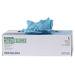382LBXA 5 mil 9.5 in. Long Powder-Free Disposable Examination Nitrile Gloves - Large, Blue (100/Box) Cleaning & Janitorial Supplies
