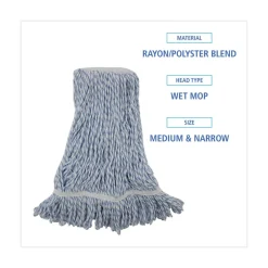 Hot Narrow Floor Finish Rayon/Polyester Mop Head - Medium, White/Blue (12/Carton) Cleaning & Janitorial Supplies