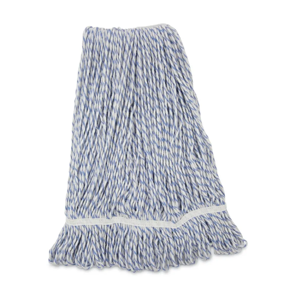 Hot Narrow Floor Finish Rayon/Polyester Mop Head - Large, White/Blue (12/Carton) Cleaning & Janitorial Supplies