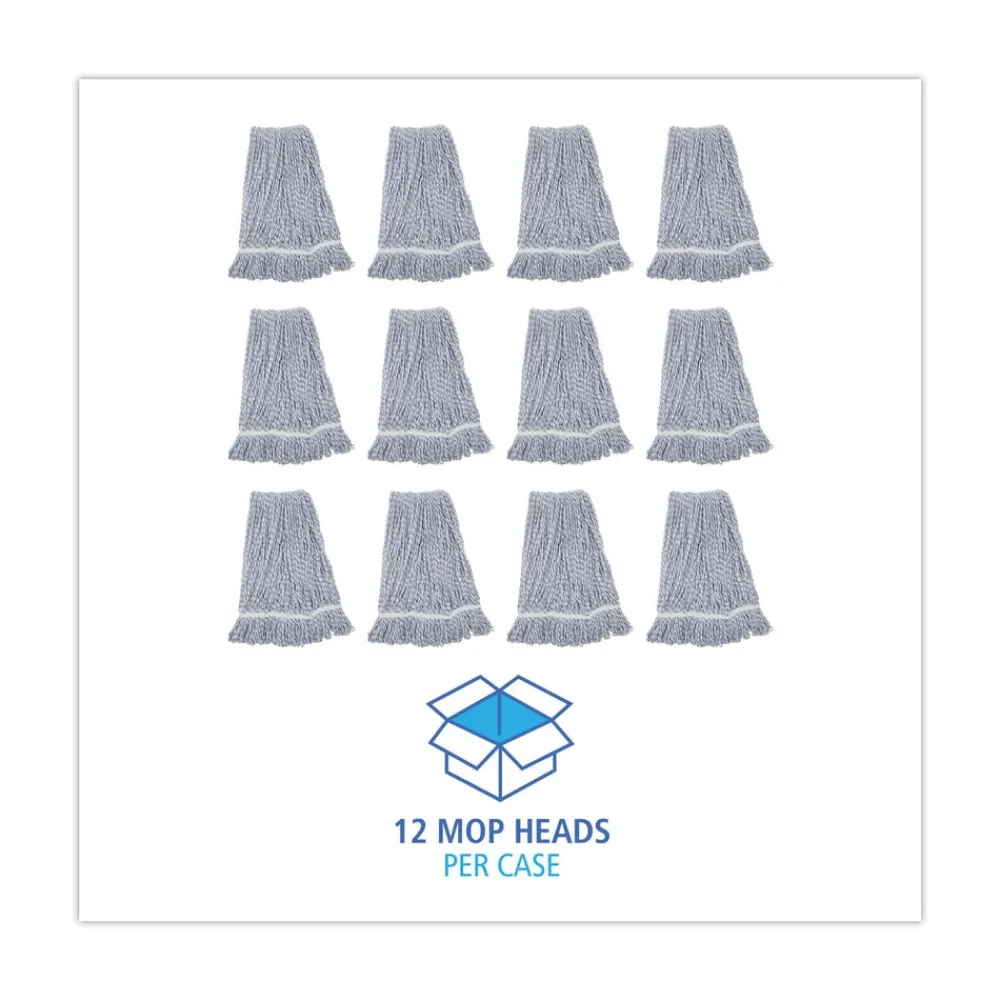 Hot Narrow Floor Finish Rayon/Polyester Mop Head - Large, White/Blue (12/Carton) Cleaning & Janitorial Supplies