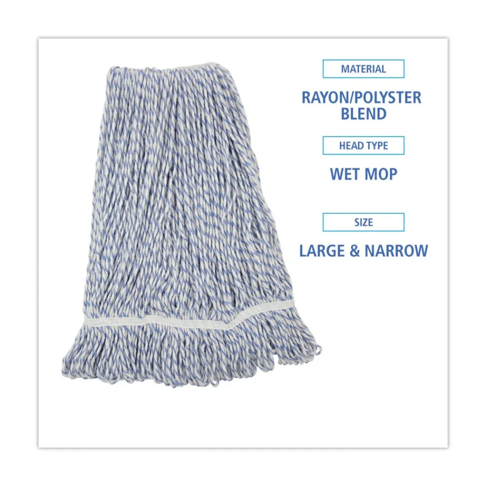 Hot Narrow Floor Finish Rayon/Polyester Mop Head - Large, White/Blue (12/Carton) Cleaning & Janitorial Supplies