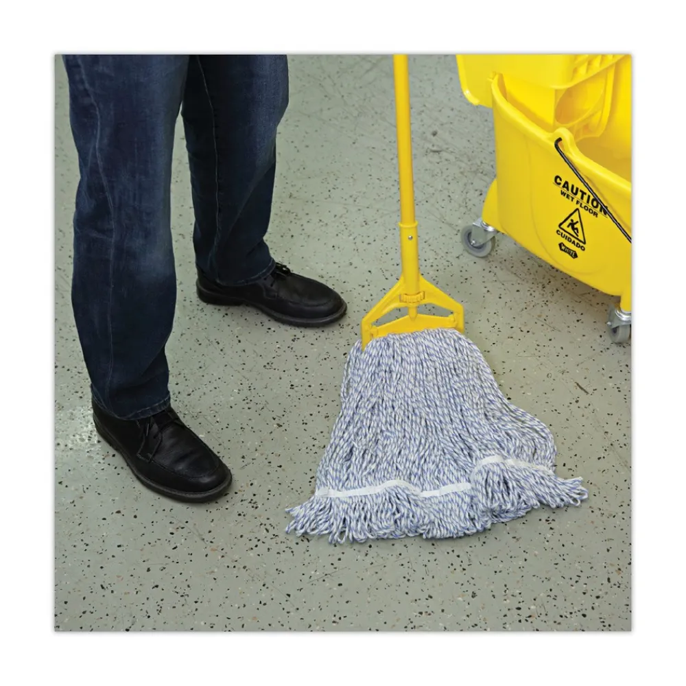 Hot Narrow Floor Finish Rayon/Polyester Mop Head - Large, White/Blue (12/Carton) Cleaning & Janitorial Supplies
