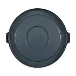 Online Plastic Round Flat-Top Lid for 32 Gallon Waste Receptacles - Gray Cleaning & Janitorial Supplies
