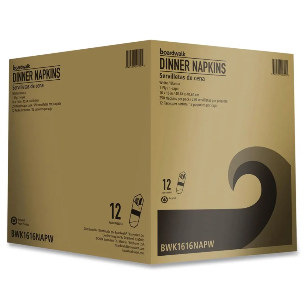 Sale 1-Ply 16 in. x 16 in. Dinner Napkins - White (250/Pack, 12 Packs/Carton) Cleaning & Janitorial Supplies