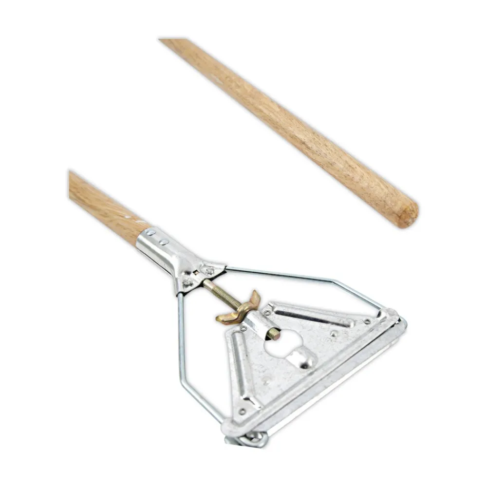 Outlet Quick Change 0.88 in. Diameter x 54 in. Metal Head Wooden Mop Handle - Junior, Natural Cleaning & Janitorial Supplies