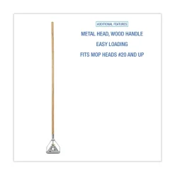 Outlet Quick Change 0.88 in. Diameter x 54 in. Metal Head Wooden Mop Handle - Junior, Natural Cleaning & Janitorial Supplies