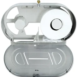 Online 20.81 in. x 5.31 in. x 11.38 in. Jumbo Toilet Tissue 2 Roll Dispenser - Satin-Finish Stainless Steel Cleaning & Janitorial Supplies