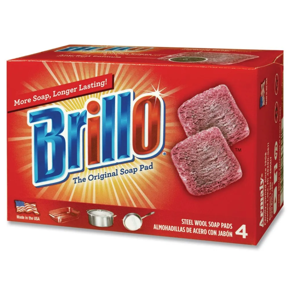 Outlet 2.5 in. x 3 in. Steel Wool Soap Pads - Gray/Pink (12/Carton) Cleaning & Janitorial Supplies