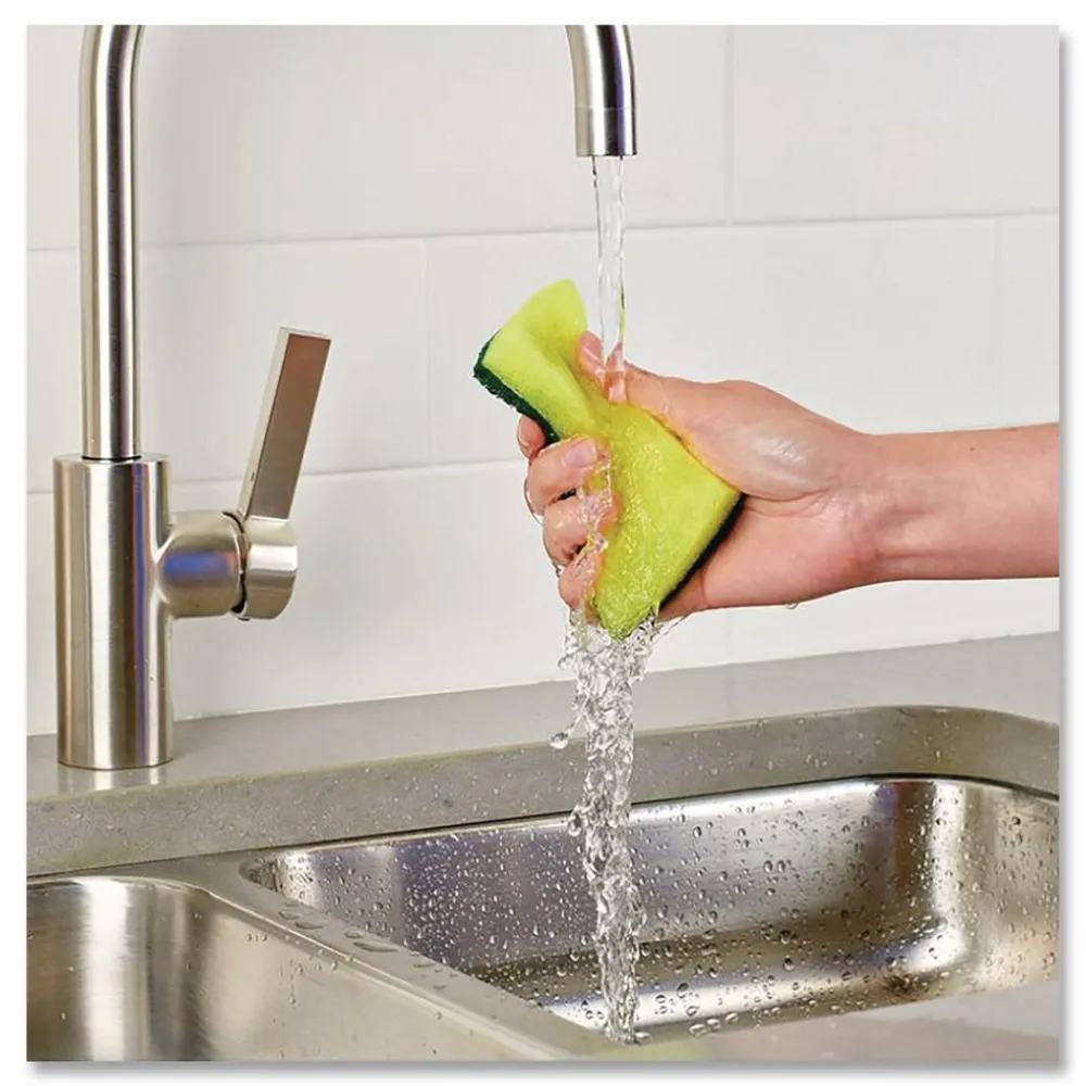 Online Estracell 4.9 in. x 2.9 in. Heavy-Duty Scrub Sponge - Yellow/Green (12/Carton) Cleaning & Janitorial Supplies