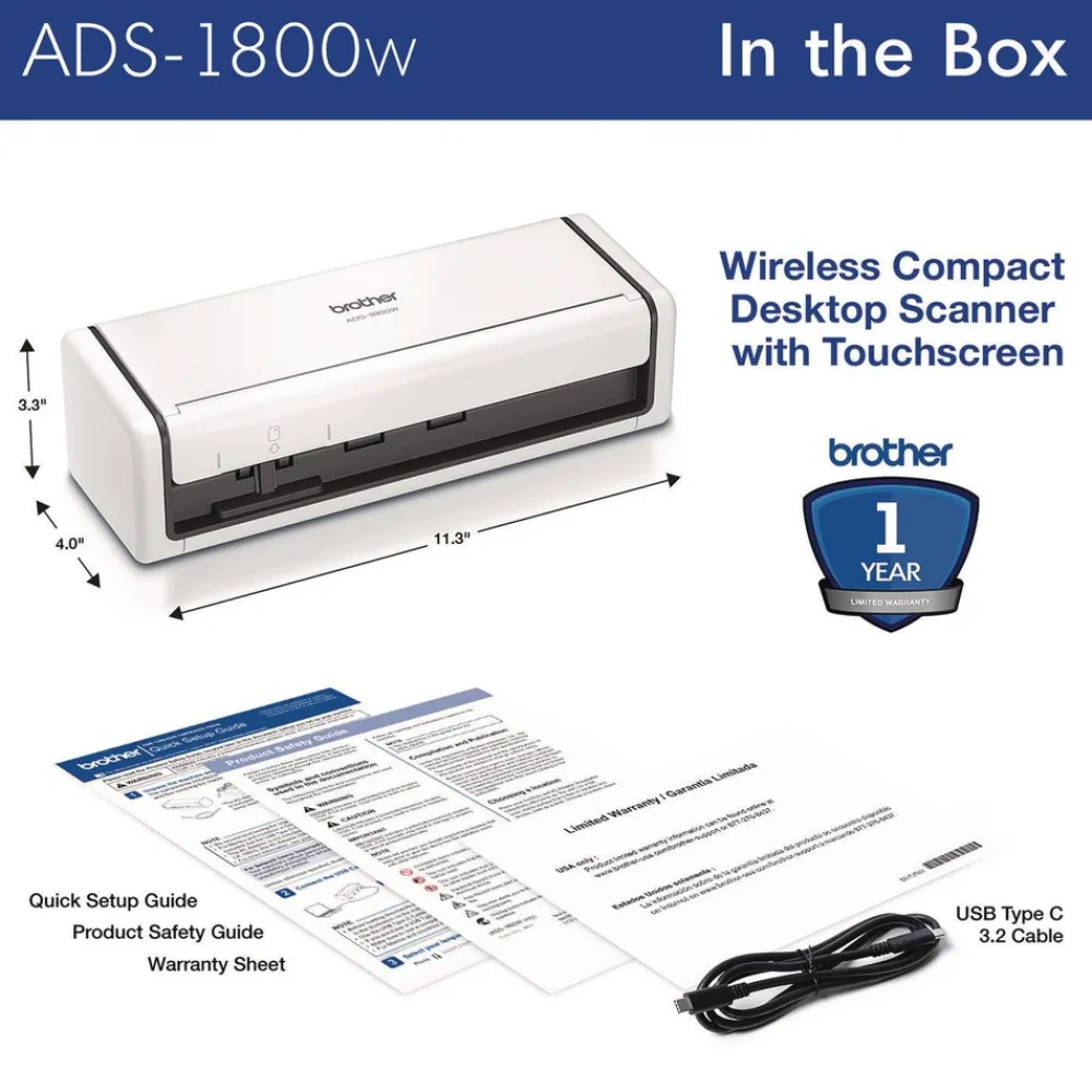 New 600 dpi x 600 dpi Optical Resolution 20-Sheet Duplex Auto Document Feeder ADS-1800W Compact Desktop Scanner Office Electronics & Batteries