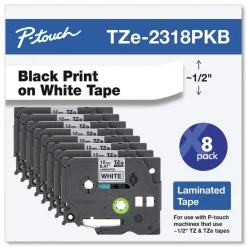 Discount 0.5 in. TZe Series Standard Adhesive Laminated Labeling Tape - Black on White (8/Pack) Tapes & Adhesives