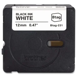 0.47 in. x 13.1 ft. Genuine P-Touch BTAG Label Tapes - Black on White Labels & Label Makers