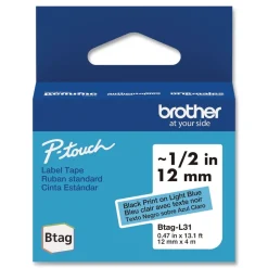 Sale 0.47 in. x 13.1 ft. Genuine P-Touch BTAG Label Tapes - Black on Light Blue Labels & Label Makers