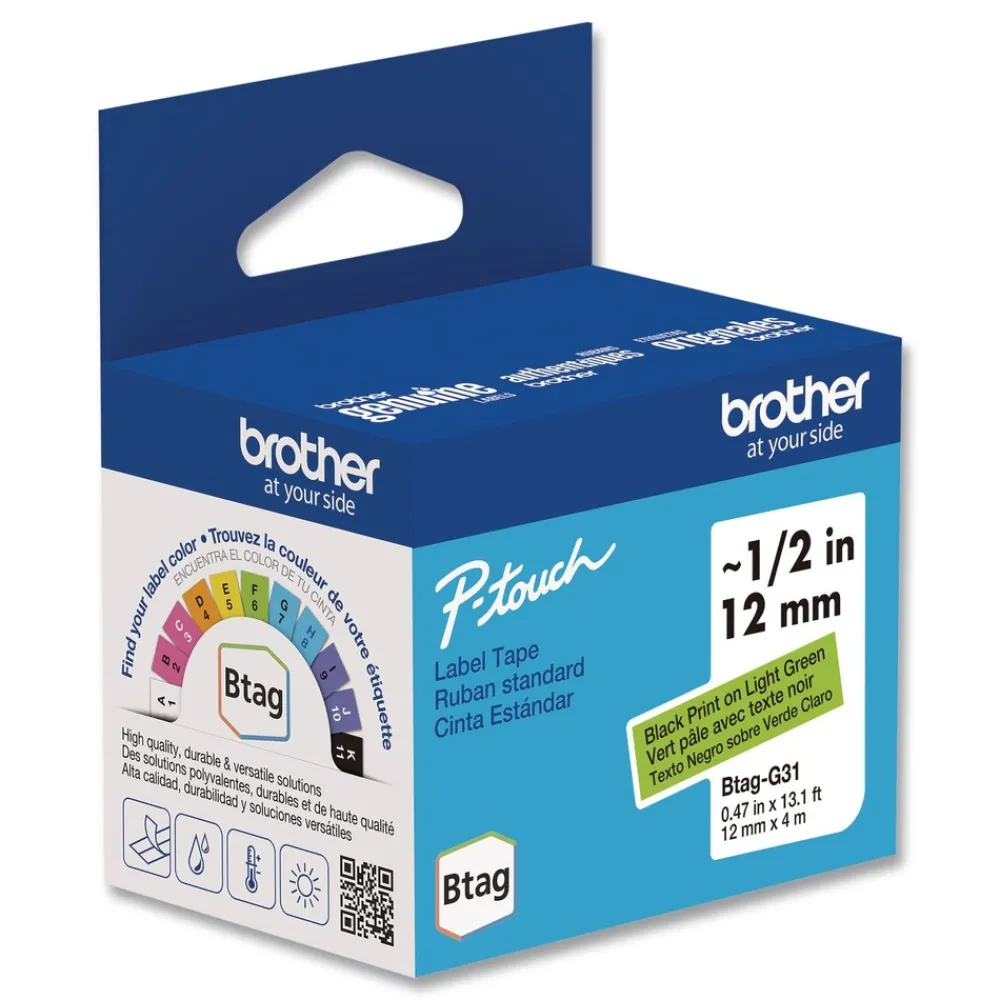 Outlet 0.47 in. x 13.1 ft. Genuine P-Touch BTAG Label Tapes - Black on Light Green Labels & Label Makers