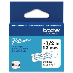 Discount 0.47 in. x 13.1 ft. Genuine P-Touch BTAG Label Tapes - Blue on White Labels & Label Makers