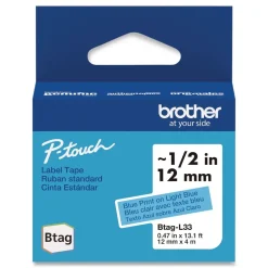 New 0.47 in. x 13.1 ft. Genuine P-Touch BTAG Label Tapes - Blue on Light Blue Labels & Label Makers