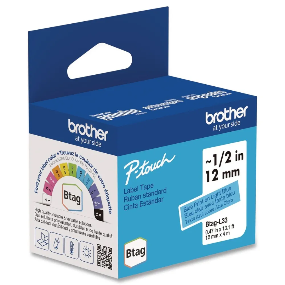 New 0.47 in. x 13.1 ft. Genuine P-Touch BTAG Label Tapes - Blue on Light Blue Labels & Label Makers