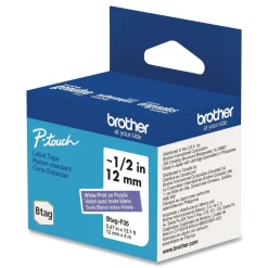 0.47 in. x 13.1 ft. Genuine P-Touch BTAG Label Tapes - White on Purple Labels & Label Makers