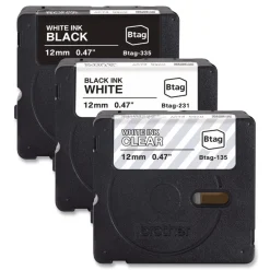 Clearance 0.47 in. x 13.1 ft. Genuine P-Touch BTAG Label Tapes - White on Clear, Black on White, White on Black Labels & Label Makers