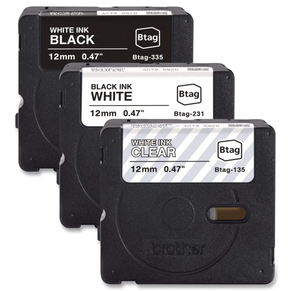 Clearance 0.47 in. x 13.1 ft. Genuine P-Touch BTAG Label Tapes - White on Clear, Black on White, White on Black Labels & Label Makers