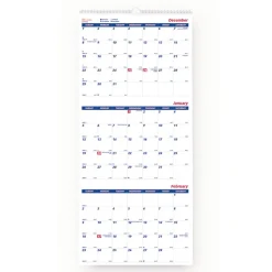 Best 14-Month: Dec 2025 to Jan 2027 12.25 in. x 27 in. Three-Month Wall Calendar - White/Blue Sheets Calendars & Planners