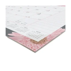 Hot 12-Month (Jan to Dec): 2026 22 in. x 17 in. Pink Daisy Artwork Monthly Desk Pad Calendar - Pink/White Sheets, Black Binding Calendars & Planners