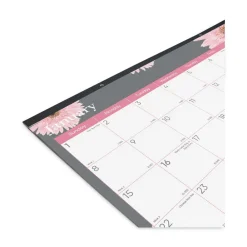 Hot 12-Month (Jan to Dec): 2026 22 in. x 17 in. Pink Daisy Artwork Monthly Desk Pad Calendar - Pink/White Sheets, Black Binding Calendars & Planners