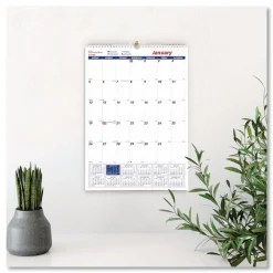 Best 12-Month (Jan to Dec): 2026 8 in. x 11 in. One Month Per Page Twin-Wirebound Wall Calendar - White/Blue Sheets Calendars & Planners