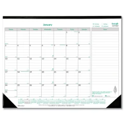 New 12-Month (Jan-Dec): 2026 22 in. x 17 in. EcoLogix Artwork Monthly Desk Pad Calendar - White/Green Sheets, Black Binding/Corners Calendars & Planners
