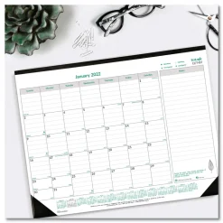 New 12-Month (Jan-Dec): 2026 22 in. x 17 in. EcoLogix Artwork Monthly Desk Pad Calendar - White/Green Sheets, Black Binding/Corners Calendars & Planners