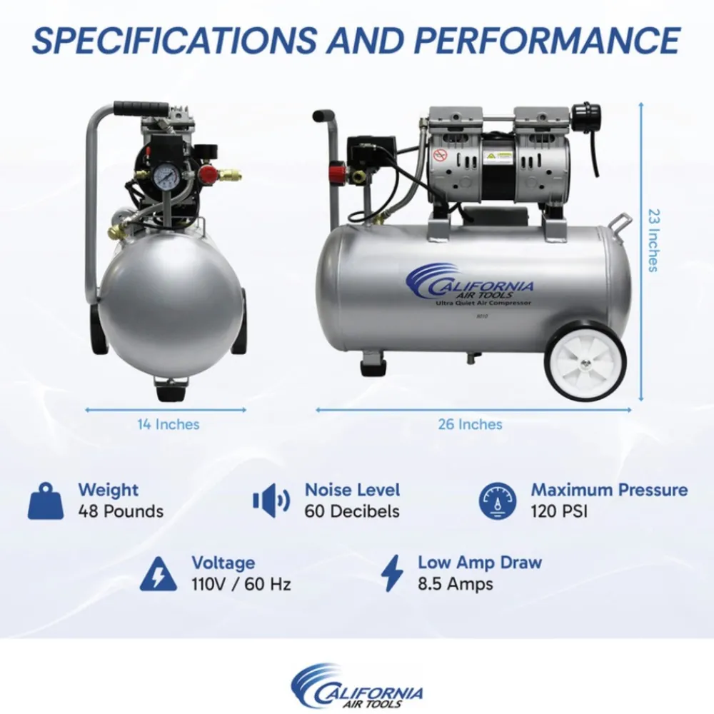 Hot 8010 1 HP 8 Gallon Ultra Quiet and Oil-Free Steel Tank Wheelbarrow Air Compressor Air Compressors