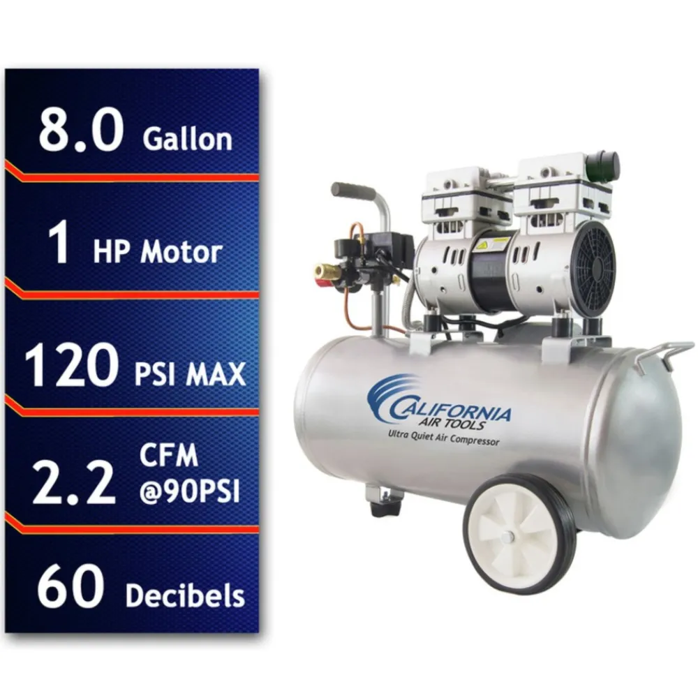 Hot 8010 1 HP 8 Gallon Ultra Quiet and Oil-Free Steel Tank Wheelbarrow Air Compressor Air Compressors
