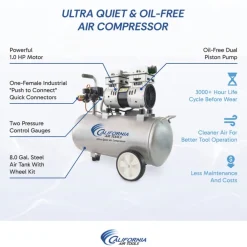 Hot 8010 1 HP 8 Gallon Ultra Quiet and Oil-Free Steel Tank Wheelbarrow Air Compressor Air Compressors