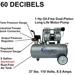 Outlet 1 HP 8 Gallon Ultra Quiet and Oil-Free Aluminum Tank Wheelbarrow Air Compressor Air Compressors