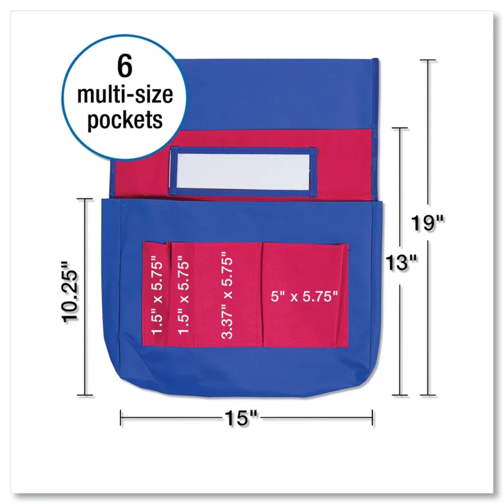 Discount 15 in. x 19 in. 7 Pockets Chairback Buddy Pocket Chart - Blue/Red Office Furniture & Lighting