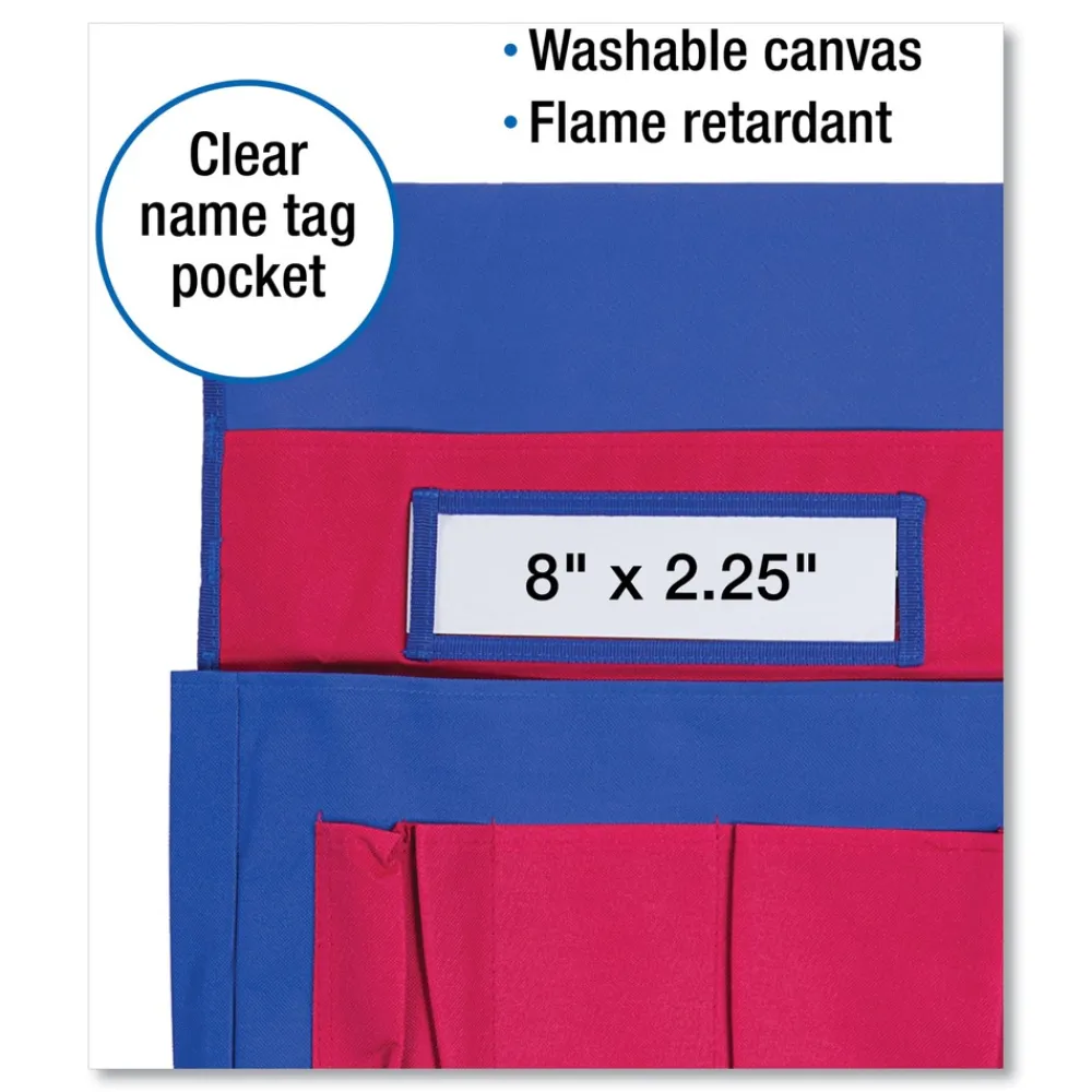 Discount 15 in. x 19 in. 7 Pockets Chairback Buddy Pocket Chart - Blue/Red Office Furniture & Lighting