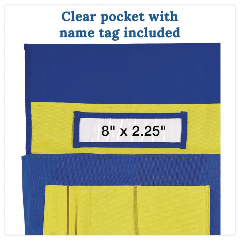 Online 15 in. x 1.5 in. x 19 in. Fabric Chairback Buddy for Student Chairs - Medium, Blue/Yellow Office Furniture & Lighting