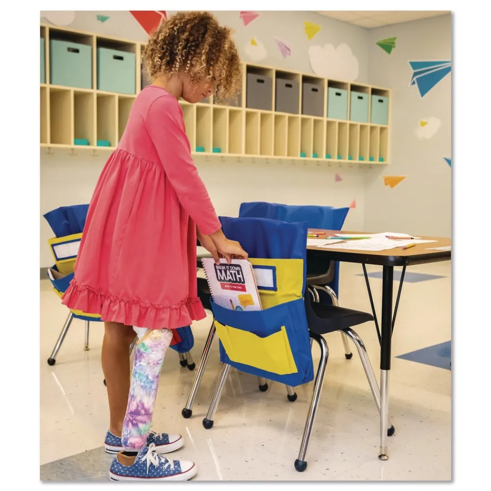 Online 15 in. x 1.5 in. x 19 in. Fabric Chairback Buddy for Student Chairs - Medium, Blue/Yellow Office Furniture & Lighting