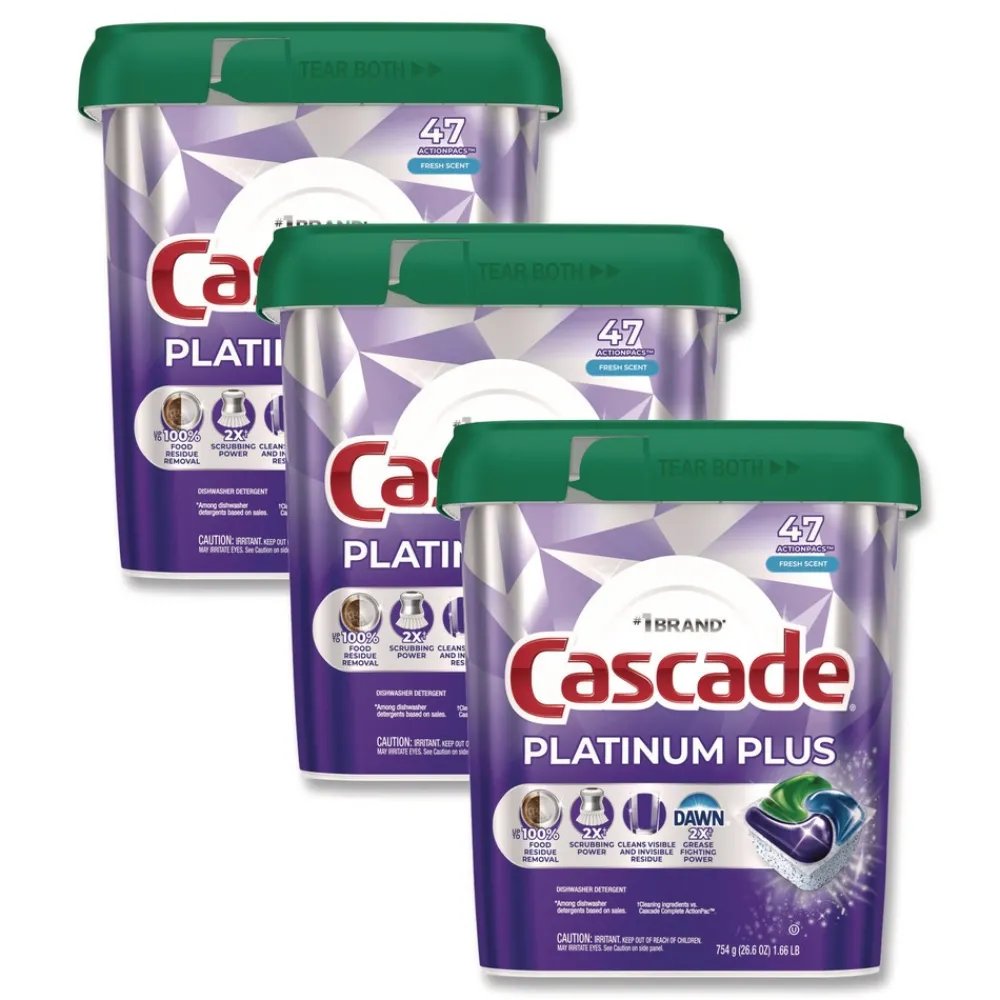 Online Platinum Plus 28.4 oz. Tub ActionPacs Dishwasher Detergent Pods - Fresh Scent (3/Carton) Cleaning & Janitorial Supplies