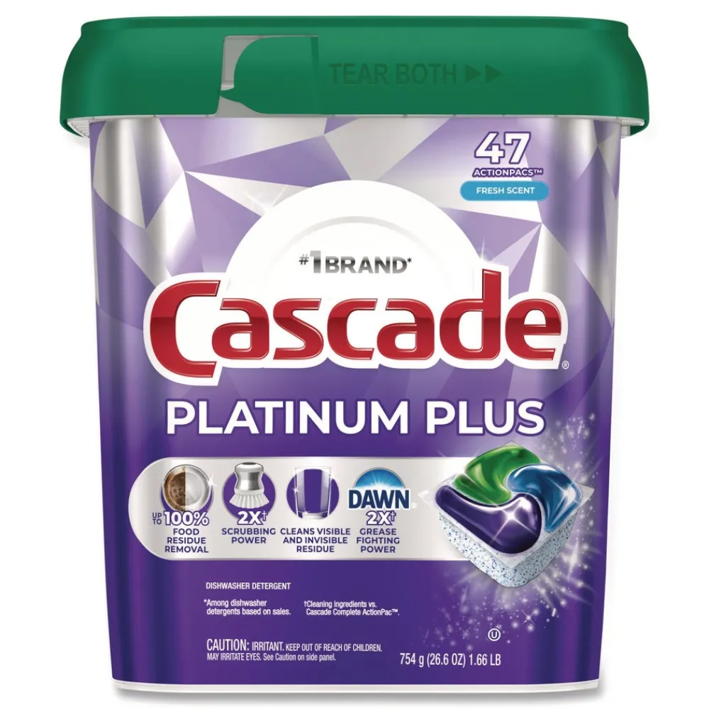 Online Platinum Plus 28.4 oz. Tub ActionPacs Dishwasher Detergent Pods - Fresh Scent (3/Carton) Cleaning & Janitorial Supplies